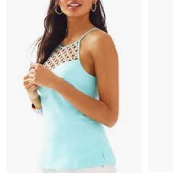 NWT Lilly Pulitzer Sz 6 LARINA Blue and Gold Halter Top - Picture 6 of 10